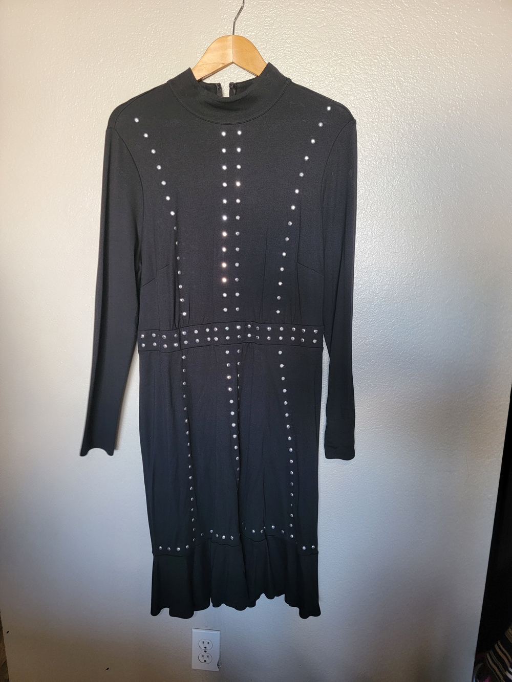 Lane Bryant Black Long Sleeve Studded Midi Dress